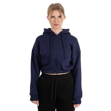 SMILODOX Crop Zip Hoodie Damen Elma, Oversize Fit Kapuzen Zip Pullover mit Ton-in-Ton Reißverschluss, Langarm Sweatshirt, Bequem und Vielseitig Kombinierbar, Optimal für Sport, Streetstyle und Alltag im Sale